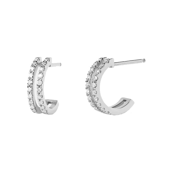 FE1941 925 Sterling Silver Cubic Zirconia Double Dual Hoops Earring
