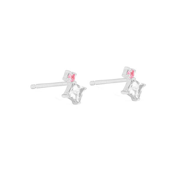 FE1927 925 Sterling Silver Pink White CZ Mini Stud Earrings
