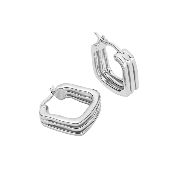 FE1950 925 Sterling Silver Triple Band Wide Huggie Hoop Earrings