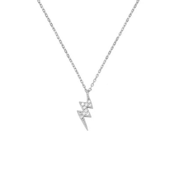 FX0395 925 Sterling Silver Zircon Lightning Pendant Necklace