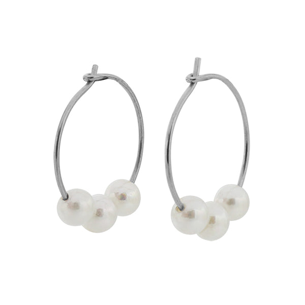 PE0065 925 Sterling Silver Grace Large Pearl Hoop Earrings