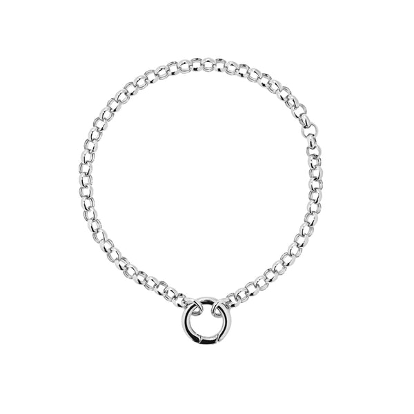 FS0302 925 Sterling Silver Rolo Round Push Clasp Bracelet