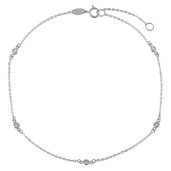 FA0006 925 Sterling Silver Cz Bezel Anklet