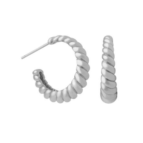 FE1420 925 Sterling Silver Dome Gold Hoop Earrings