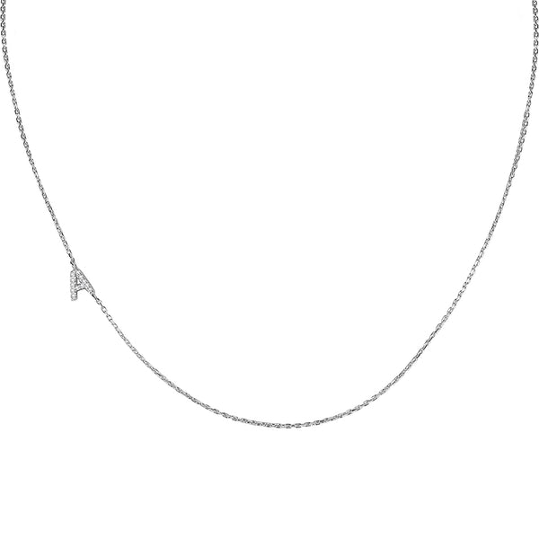 FX0859 925 Sterling Silver Initial Sideway Capital Letter A CZ Necklace
