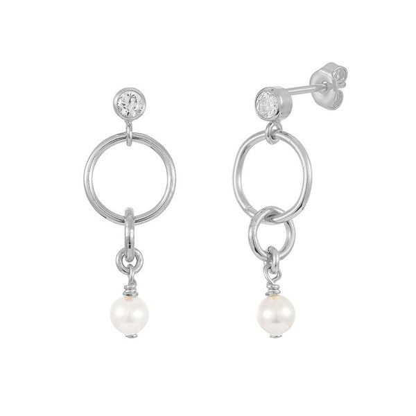 PE0003 925 Sterling Silver Interlocking Freshwater Pearl Drop Stud Earrings