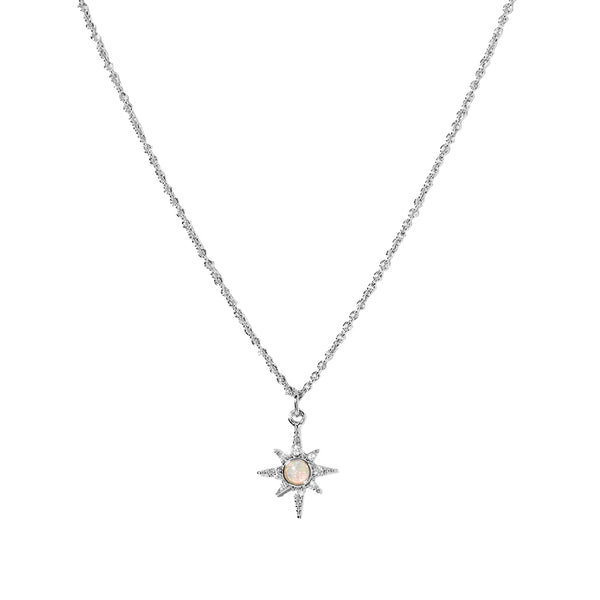 FX0509 925 Sterling Silver Opal Starburst Necklace