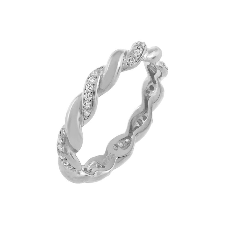 FJ0586 925 Sterling Silver Rope Twist Shinning Zirconia Ring
