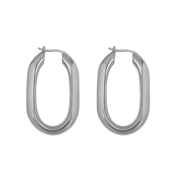 FE1975 925 Sterling Silver Oval Solid Chunky Hoop Earring For Women