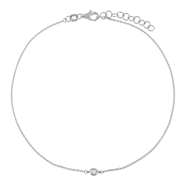FA0009 925 Sterling Silver Tiny Diamond Bezel Anklet