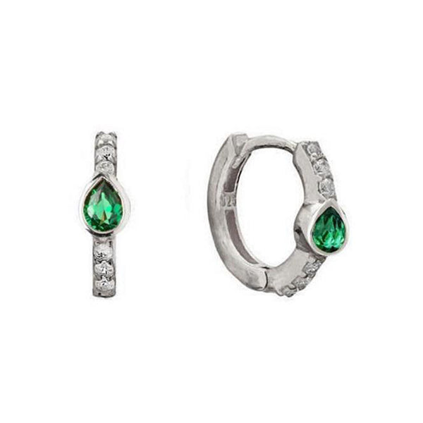 FE0782 925 Sterling Silver Crystal Teardrop Hoop Earrings
