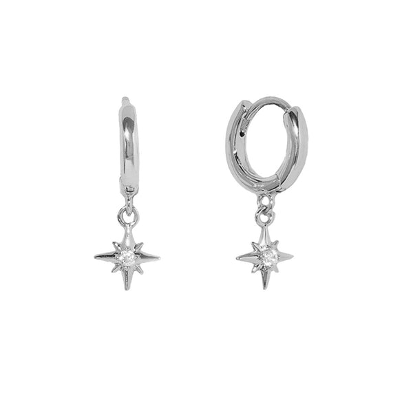 FE1169 925 Sterling Silver Star Zircon Dangle Hoop Earrings