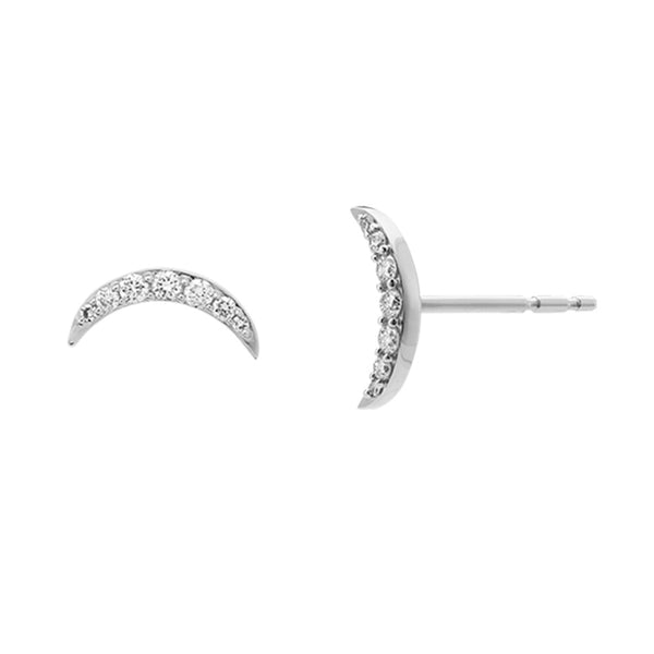 FE0749 925 Sterling Silver CZ Crescent Moon Studs Earrings