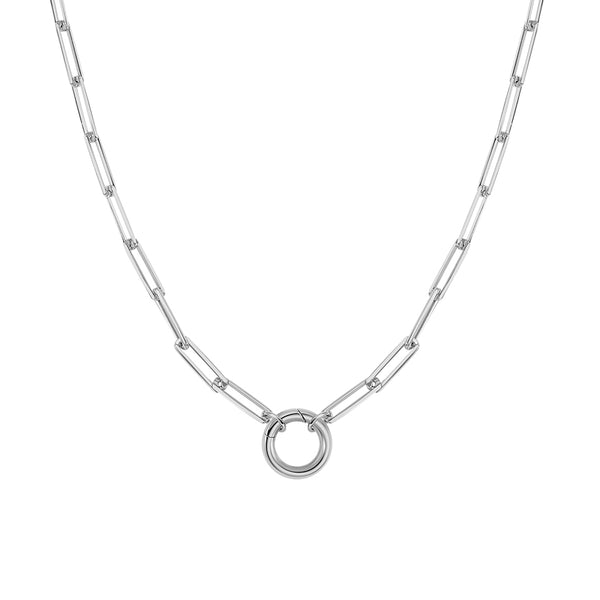 FX0900 925 Sterling Silver Paperclip Chain Charm Necklace