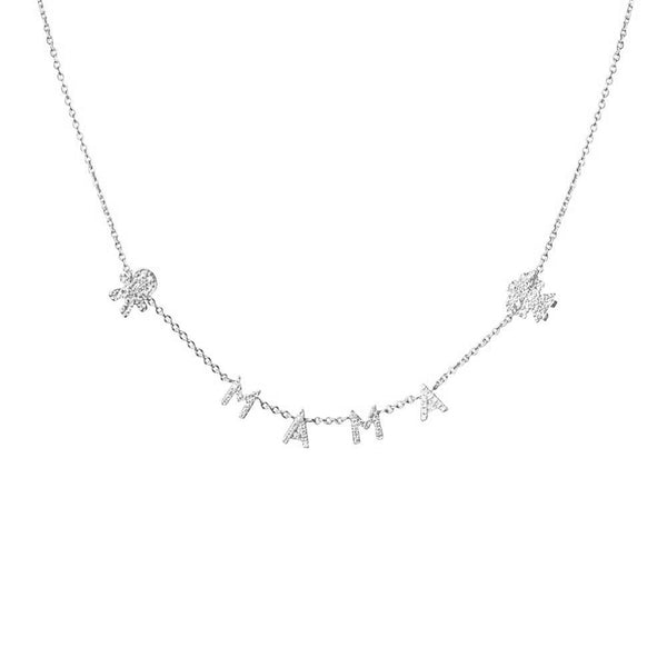 FX0475 925 Sterling Silver Zircon Mama Necklace with Kids Pendant