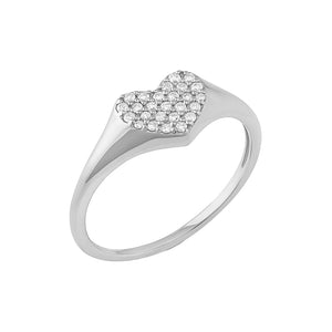 FJ0830 925 Sterling Silver Pave CZ Heart Signet Ring For Women