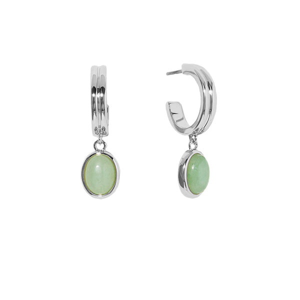 FE1284 925 Sterling Silver Green Gemstone Hoop Earrings