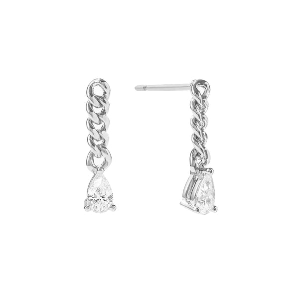 FE1937 925 Sterling Silver Link Chain Pear CZ Stud Earrings
