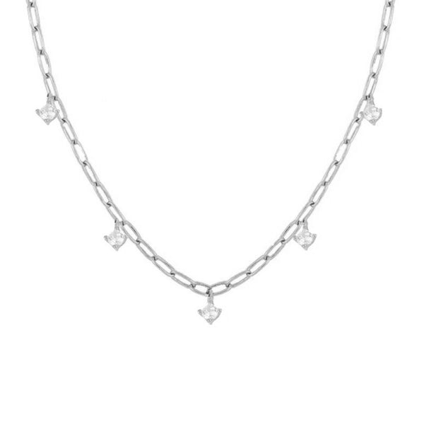 FX0462 925 Sterling Silver Cubic Zircon Link Chain Necklace