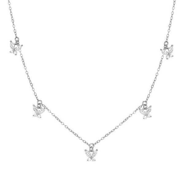 FX0683 925 Sterling Silver CZ Butterfly Pendant Necklace