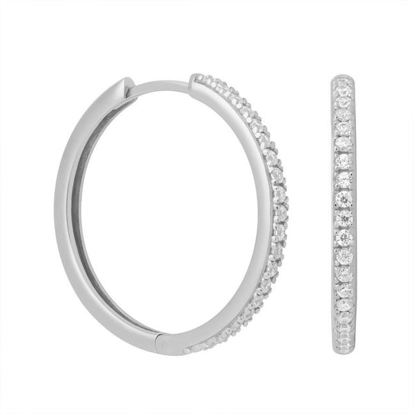 FE0938 925 Sterling Silver Zircon Pave Hoop Earrings