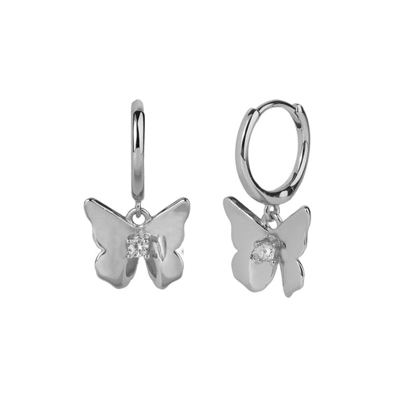 FE1664 925 Sterling Silver CZ Butterfly Hoop Earring