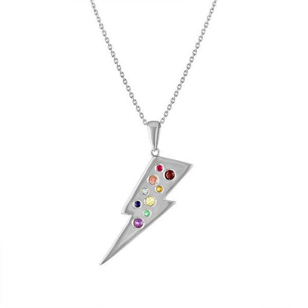 FX0627 925 Sterling Silver Rainbow Lightning Pendant Necklace