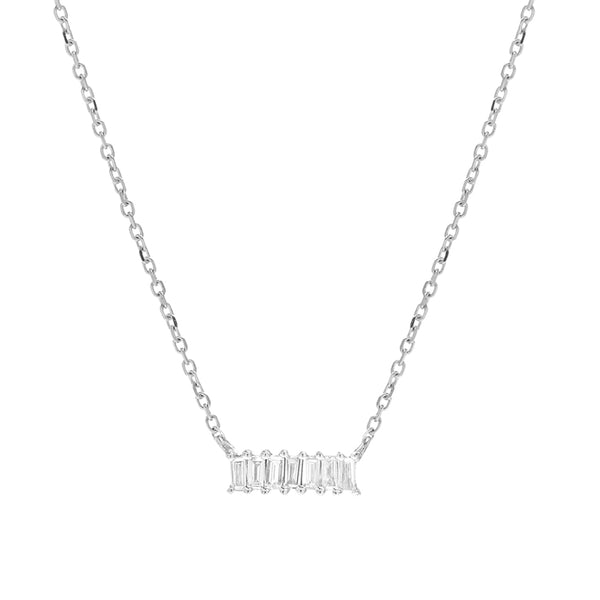 FX0872 925 Sterling Silver Baguette Cubic Zirconia Horizontal NecklaceS