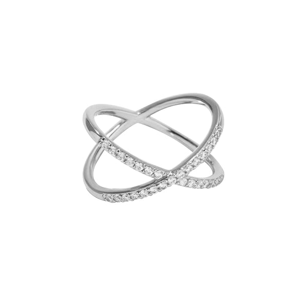 FJ0769 925 Sterling Silver Crossover Cubic Zirconia Women Ring