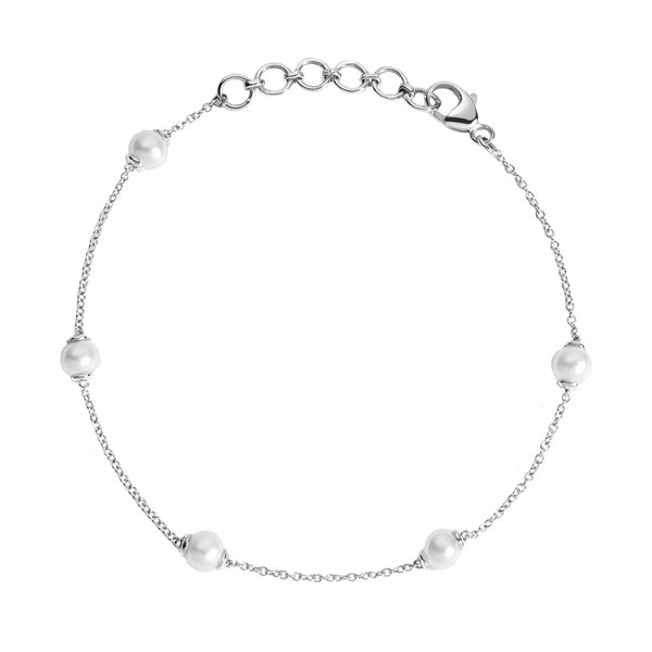 FS0218 925 Sterling Silver Pearl Chain Bracelet
