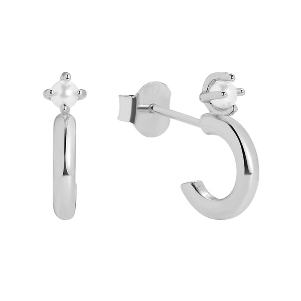 FE0688 925 Sterling Silver Pearl Hoop Earrings