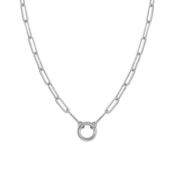 FX0901 925 Sterling Silver Paperclip Chain Round Push Clasp Necklace