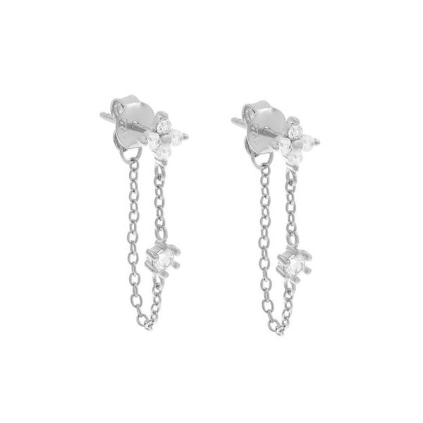 FE1947 925 Sterling Silver CZ Front Back Chain Stud Earrings