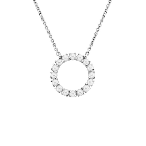 FX0636 925 Sterling Silver Circle Pearl Pendant Necklace