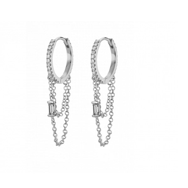 FE1471 925 Sterling Silver Zirconia Chain Hoop Earring for Women