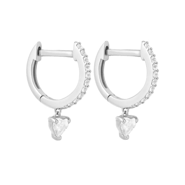 FE2013 925 Sterling Silver Heart Cubic Zirconia Drop Hoop Earrings