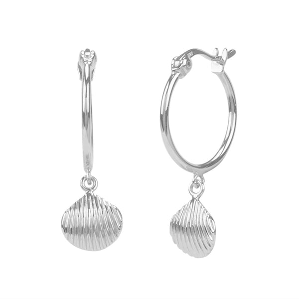 FE0752 925 Sterling Silver Shell Dangle Hoop Earrings