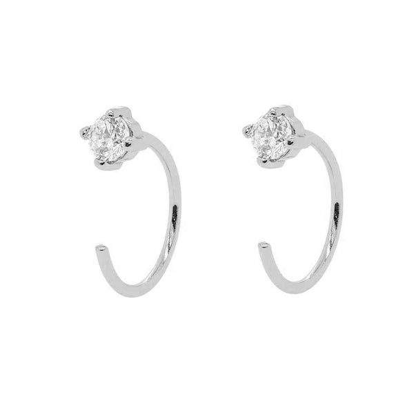 FE1259 925 Sterling Silver Sparkly Open Huggies Earrings