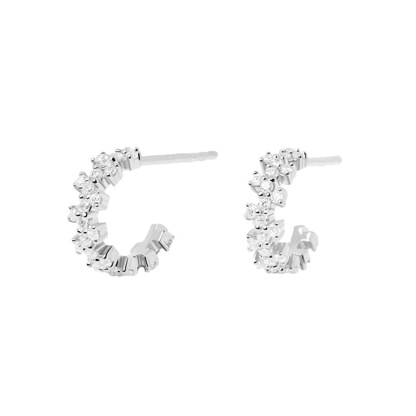 FE1940 925 Sterling Silver Pave Cubic Zirconia Hoop Earrings