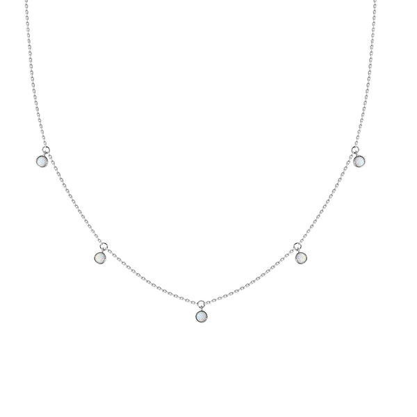FX0838 925 Sterling Silver Round Bezel Setting Opal Necklace