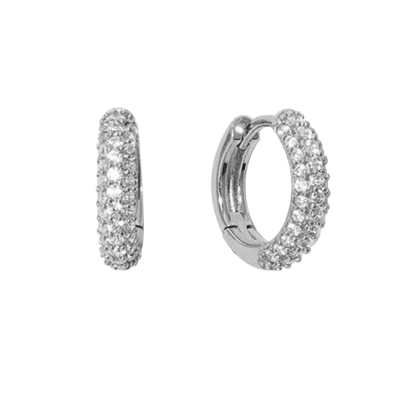 FE1597 925 Sterling Silver Pave Zircon Mini Hoops Earrings