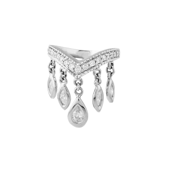 FJ0627 925 Sterling Silver V Band Teardrop CZ Ring