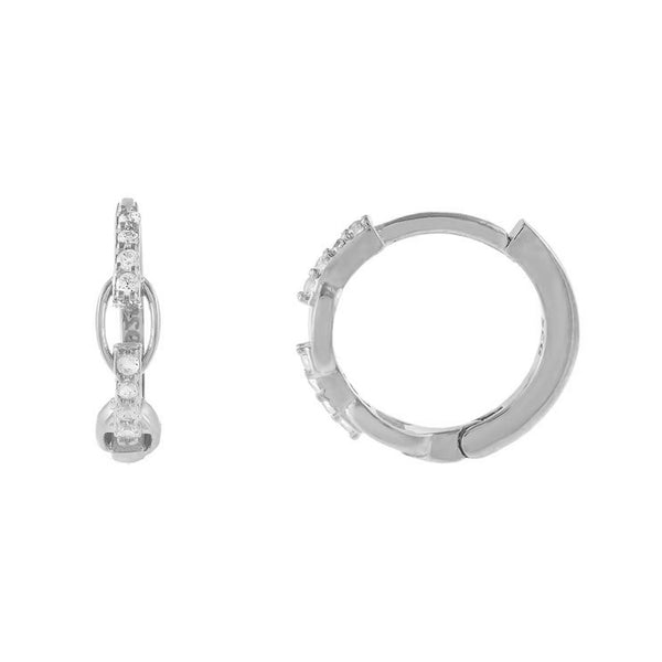FE1289 925 Sterling Silver CZ Thin Chain Huggie Earrings