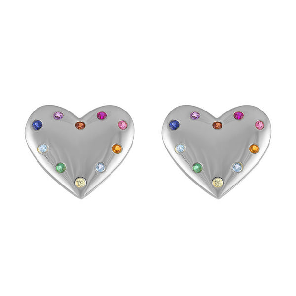 FE1573 925 Sterling Silver Heart Colorful Stud Earrings