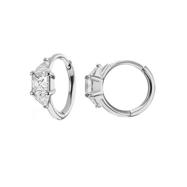 FE1912 925 Sterling Silver Sparkle Triangle Cubic Zirconia Huggies Hoop Earrings
