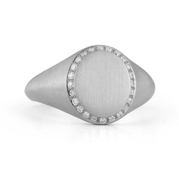 FJ0425 925 Sterling Silver Oval Signet Zircon Ring
