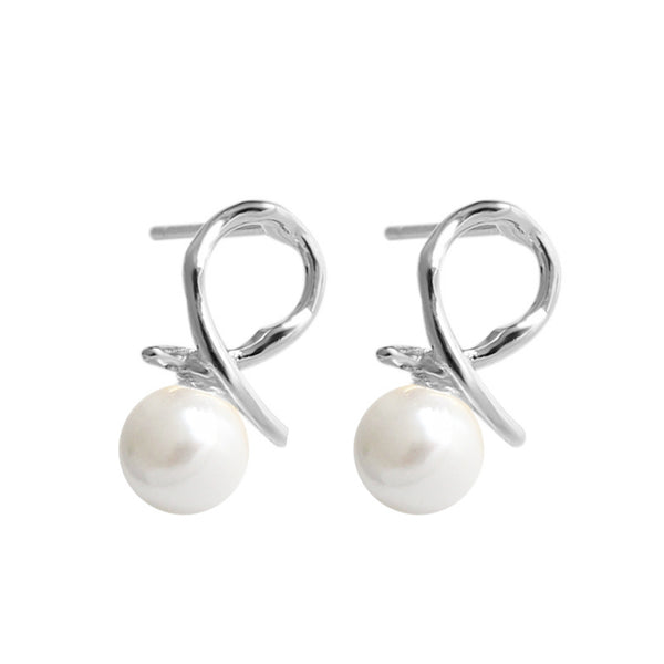RHE1036 925 Sterling Silver Pearl Knot Stud Earring