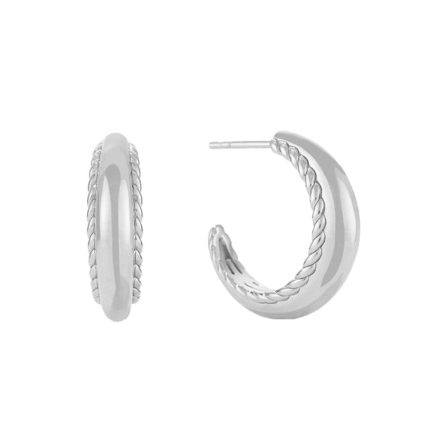 FE1375 925 Sterling Silver Smooth Surface Hoop Earrings
