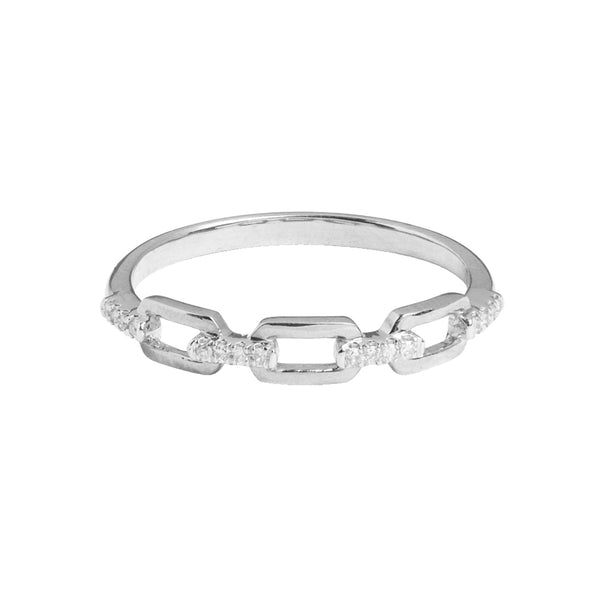 FJ0662 925 Sterling Silver Cubic Zircon Link Chain Ring