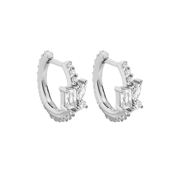 FE1918 925 Sterling Silver Latest Trend Pave Cubic Zirconia Hoop Earrings
